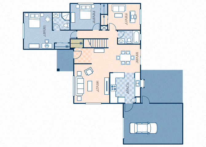 Floor plan for 2 beds, 2 baths, 1100 sqft